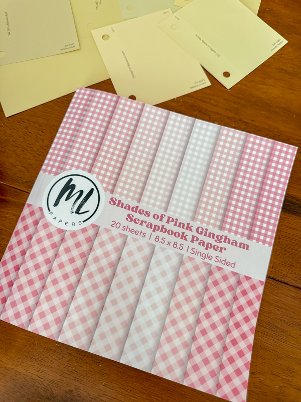 Pink gingham scrapbook paper to make heart paper chains