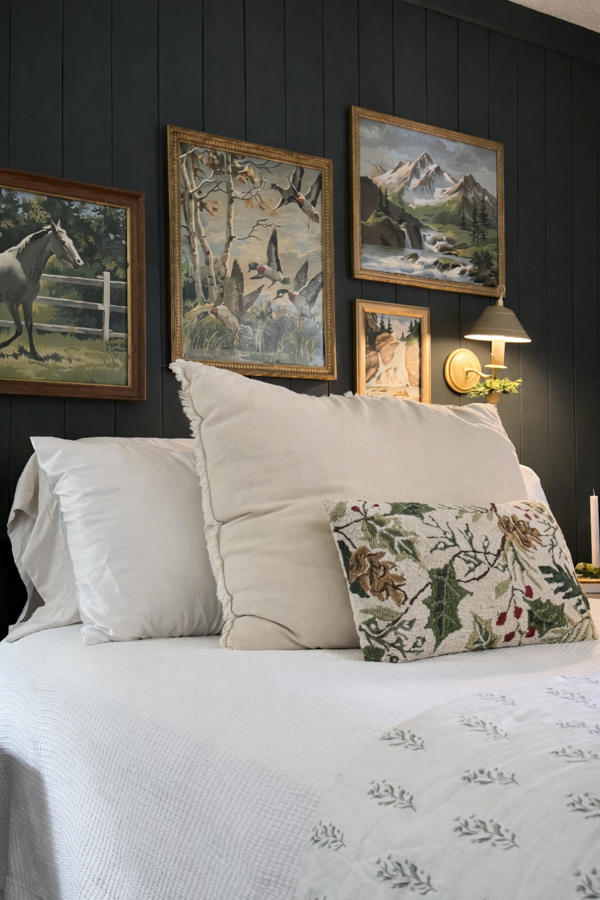 Shiplap accent wall painted Greenblack by Sherwin Williams