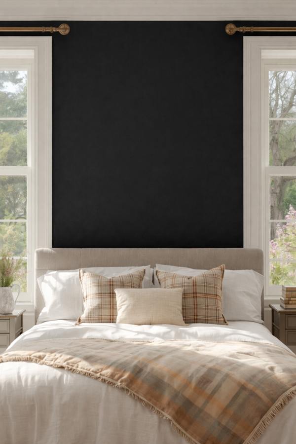 Bedroom painted Black Magic by Sherwin Williams