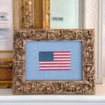 DIY framed American flag art with fabric background