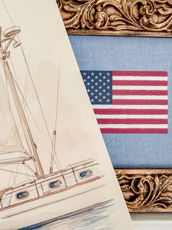 Two examples of printing on canvas paper at home showing an American flag printed on watercolor canvas paper and a watercolor sailboat printed on inkjet canvas paper