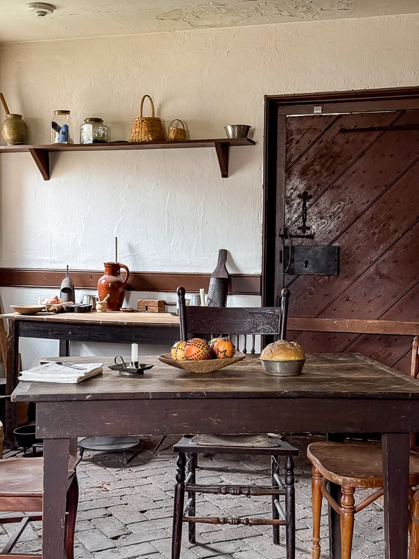 At George Washingtons birthplace is a door in the kitchen that is homemade where the stained wood is placed on a diagonal.