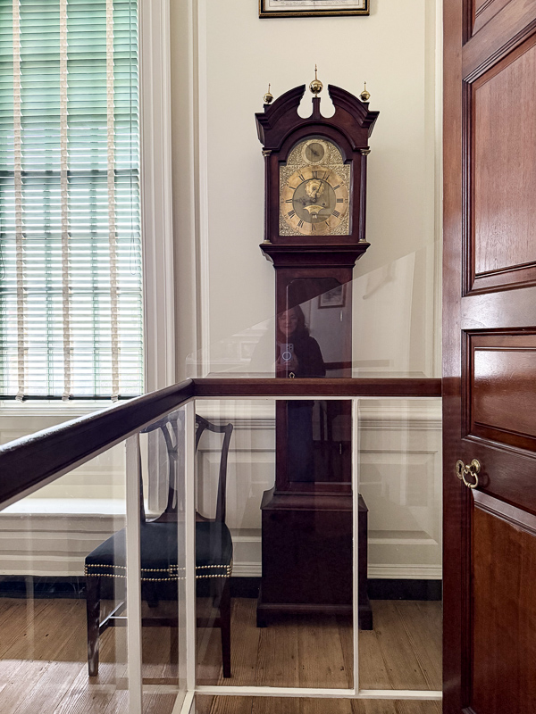 Old grandfather clock found at the Governors Palace at Williamsburg.