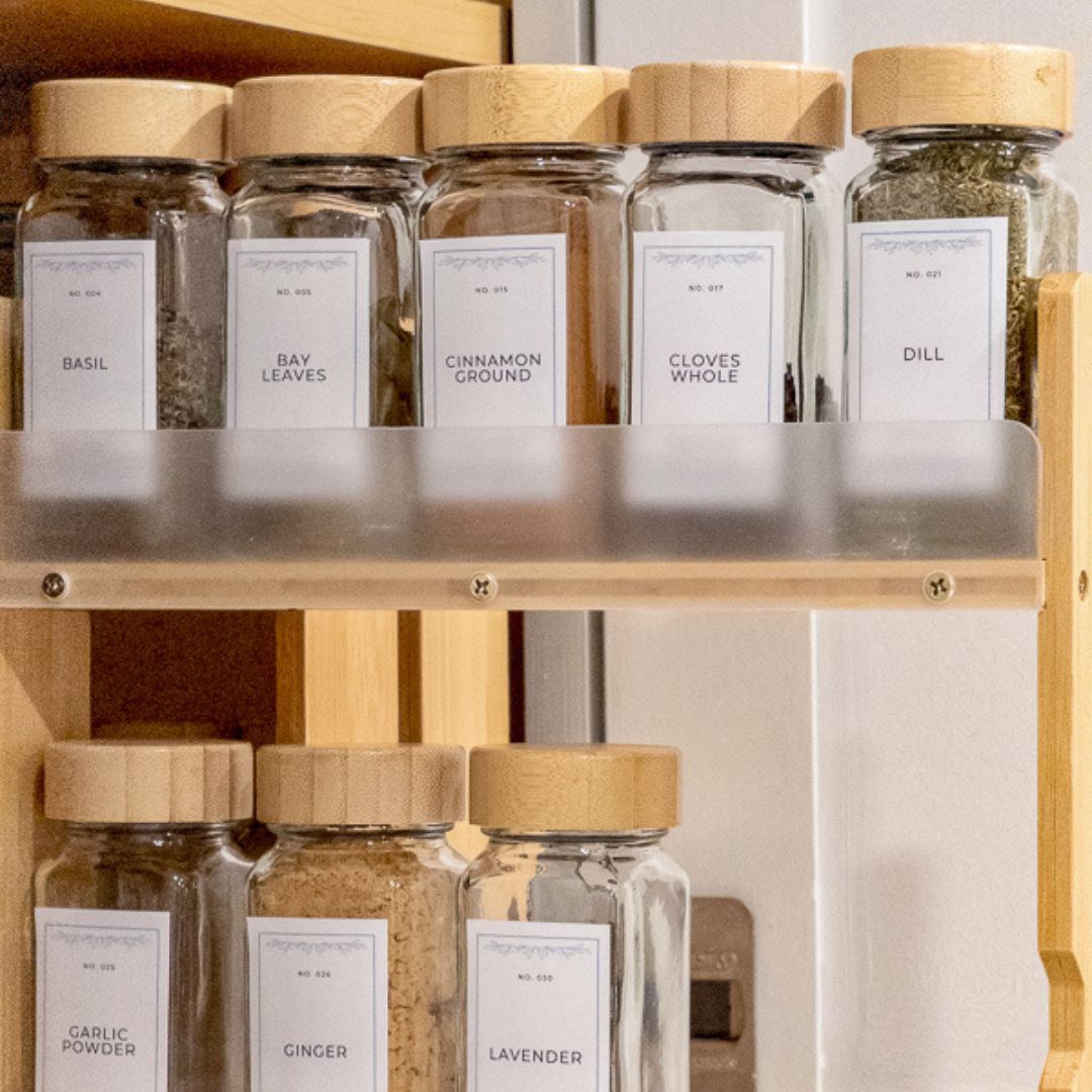 Spice Jar Organization: How I Fixed My Cabinet with a Pull-Out Rack + DIY Labels