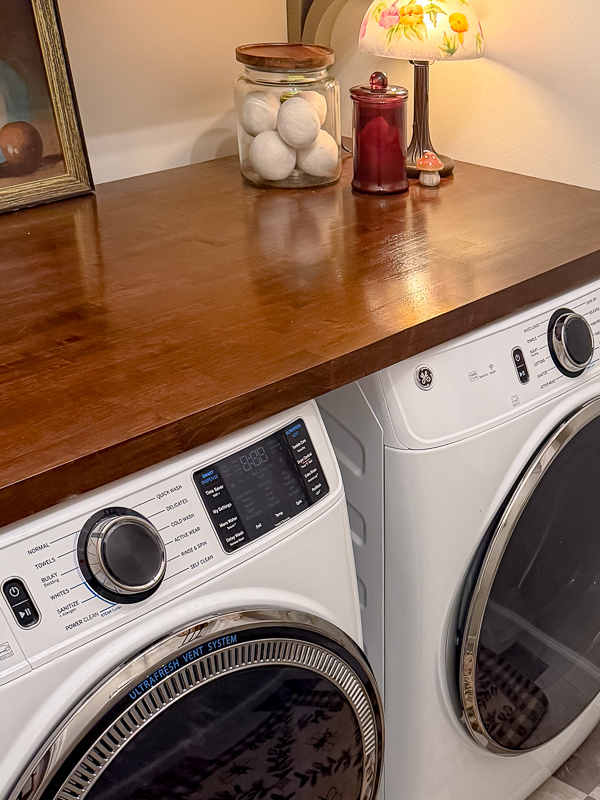 Butcher block countertop over ge front load washer and dryer