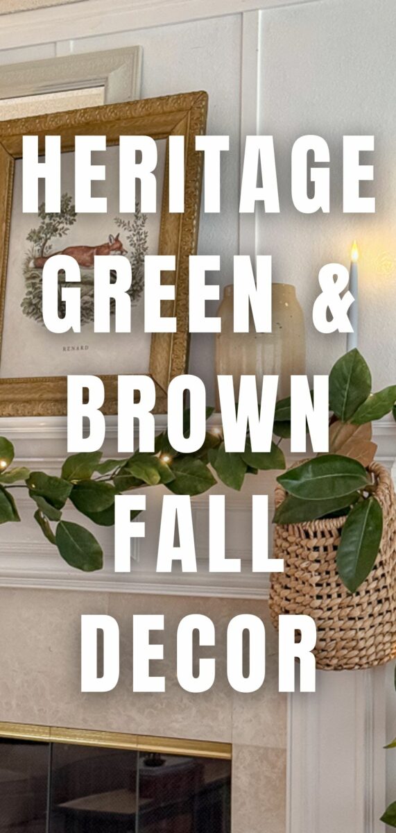 Autumn green and brown decor ideas with heritage antique vintage elements.