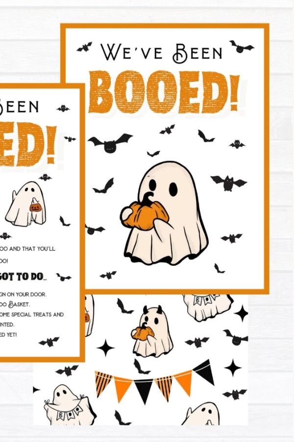 You’ve Been Booed printable Halloween sign with ghost and bat designs.